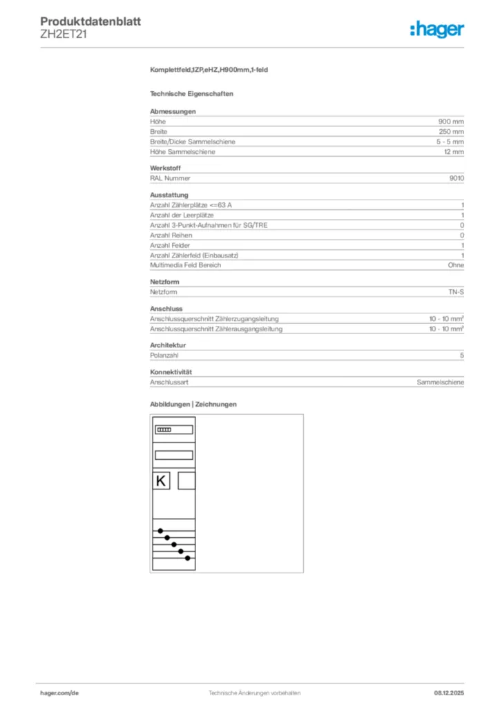 Bild Hager Produktdatenblatt ZH2ET21 | Hager Deutschland