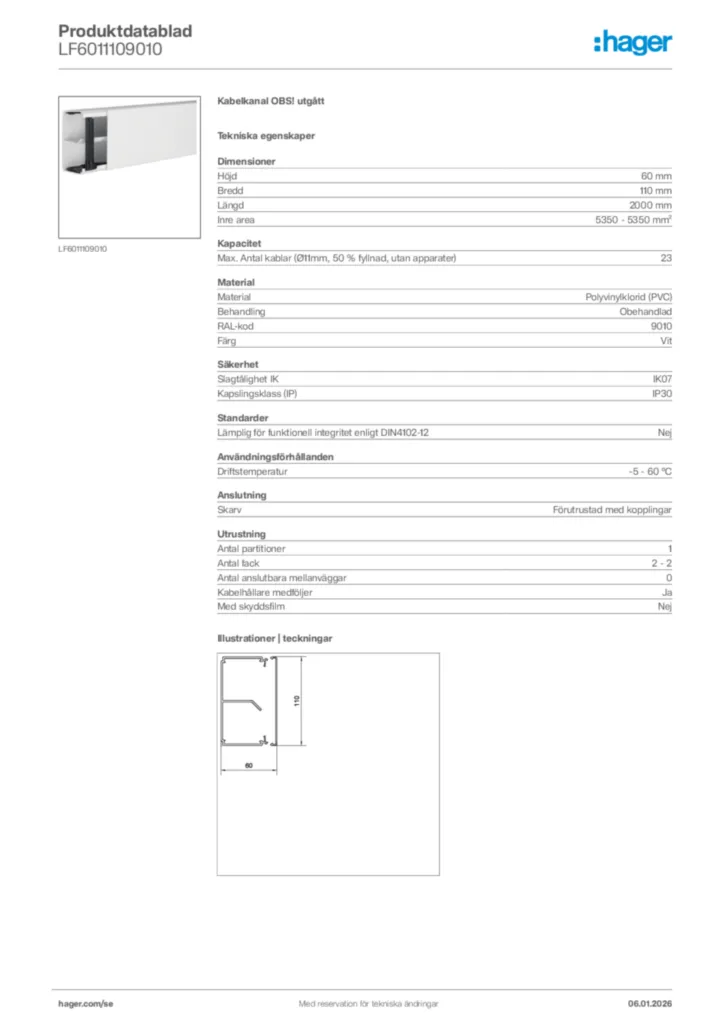 Bild Hager Produktdatablad LF6011109010 | Hager Sverige