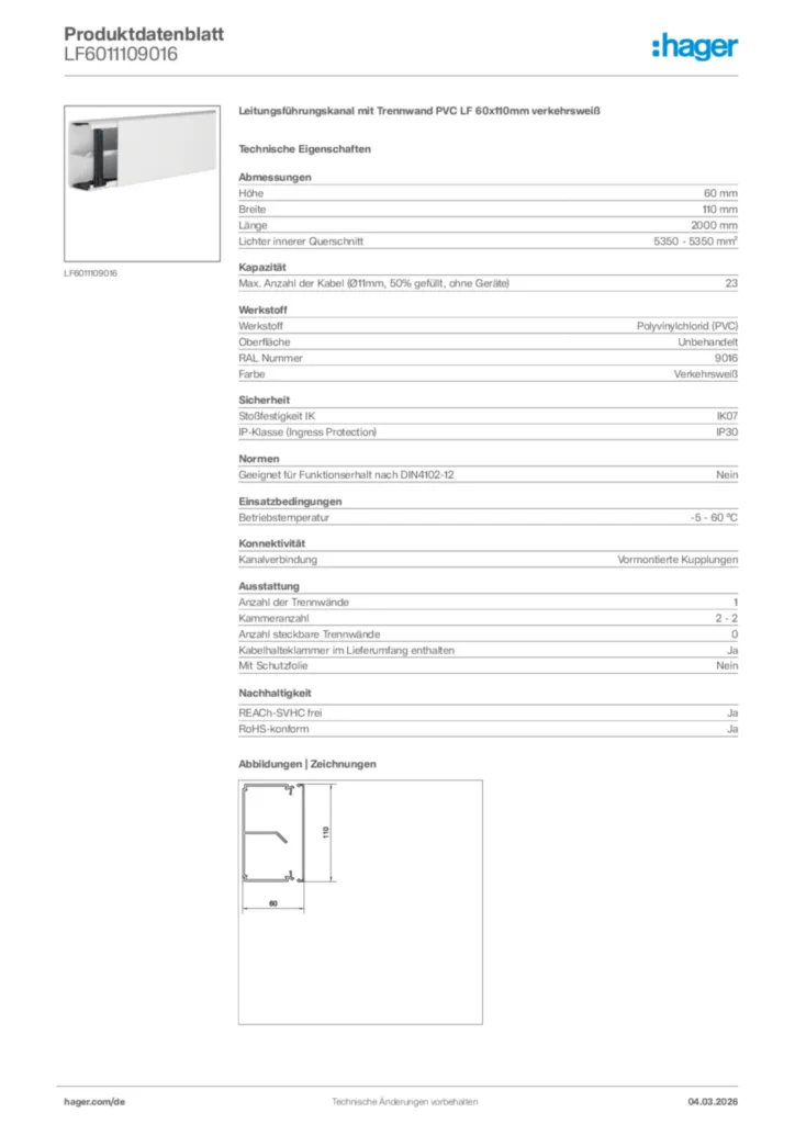 Bild Hager Produktdatenblatt LF6011109016 | Hager Deutschland