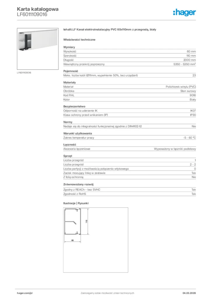 Zdjęcie Hager Karta katalogowa LF6011109016 | Hager Polska