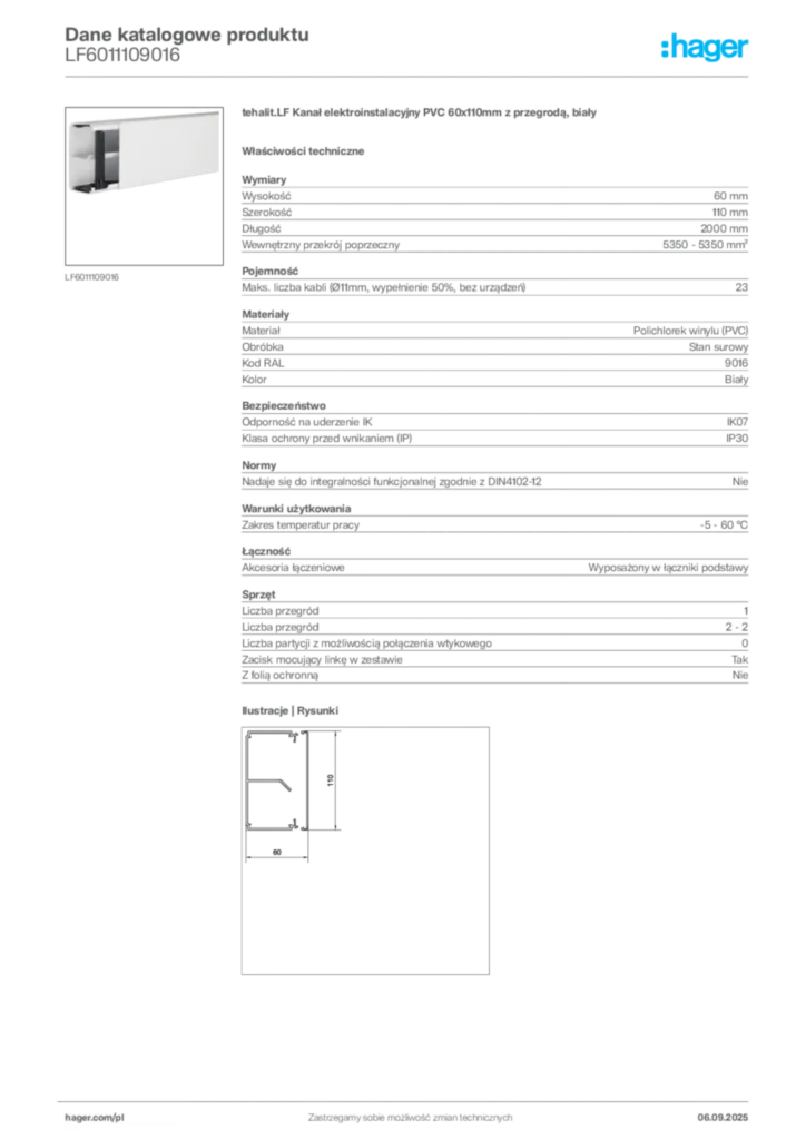 Zdjęcie Hager Dane katalogowe produktu LF6011109016 | Hager Polska