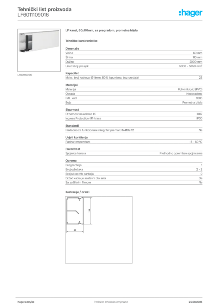 Slika Hager Product data sheet LF6011109016  | Hager