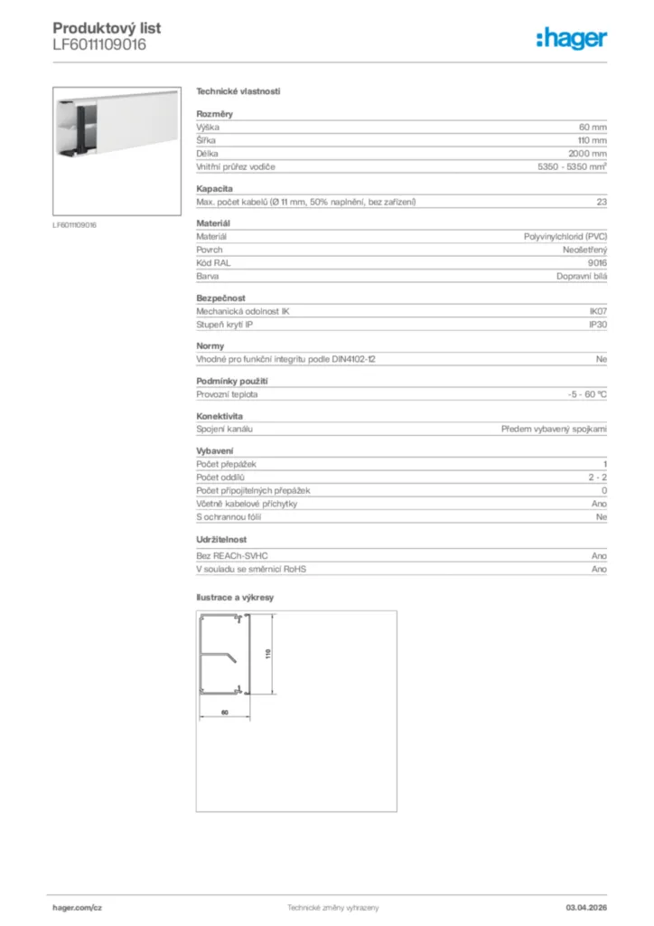 Obrázek Hager Product data sheet LF6011109016 | Hager