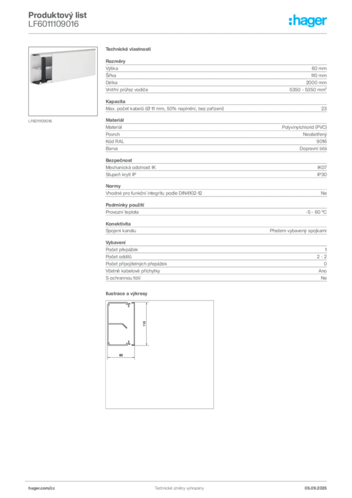 Obrázek Hager Produktový list LF6011109016 | Hager
