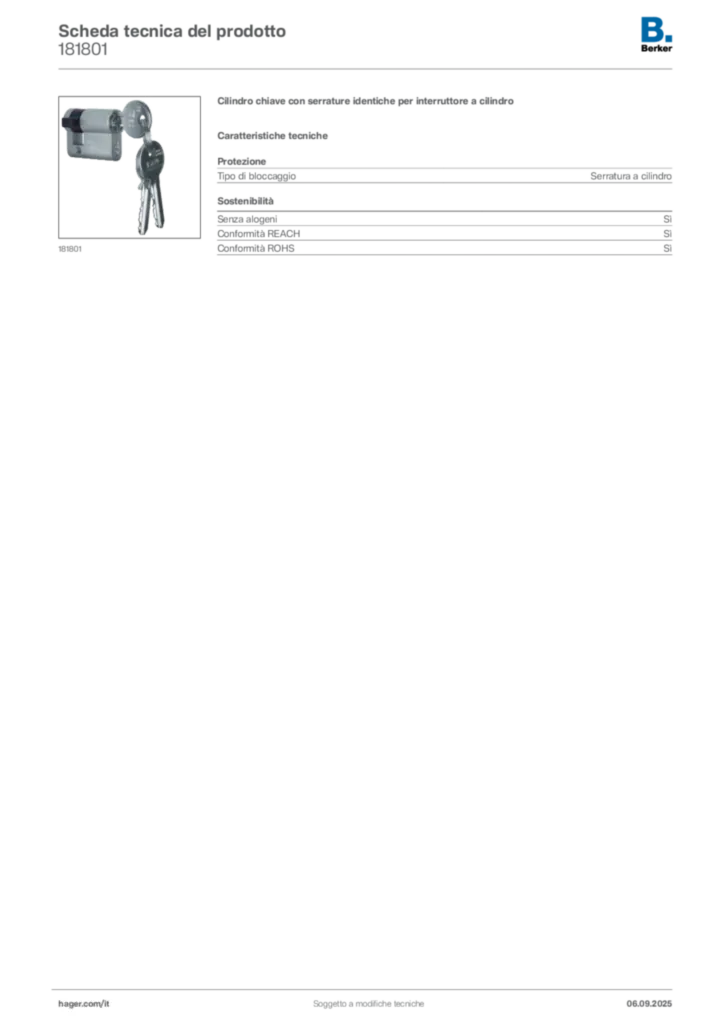 Immagine Berker Scheda tecnica del prodotto 181801 | Hager Italia