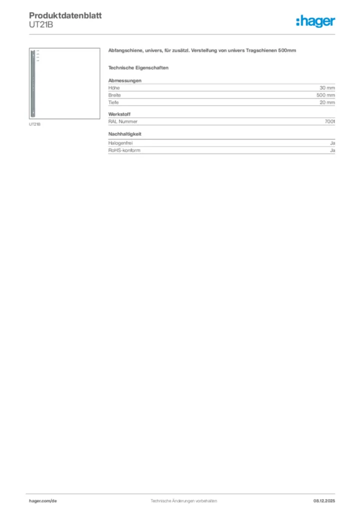 Bild Hager Produktdatenblatt UT21B | Hager Deutschland