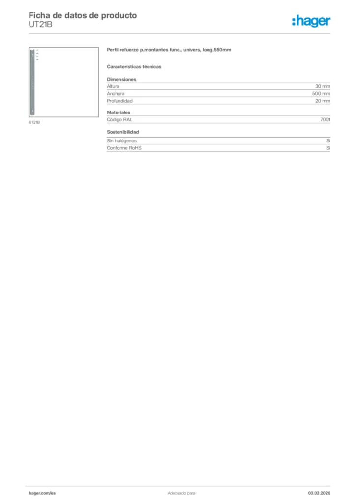 Imagen Hager Ficha de datos de producto UT21B | Hager España