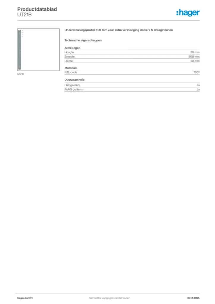 Afbeelding Hager Productdatablad UT21B | Hager Nederland