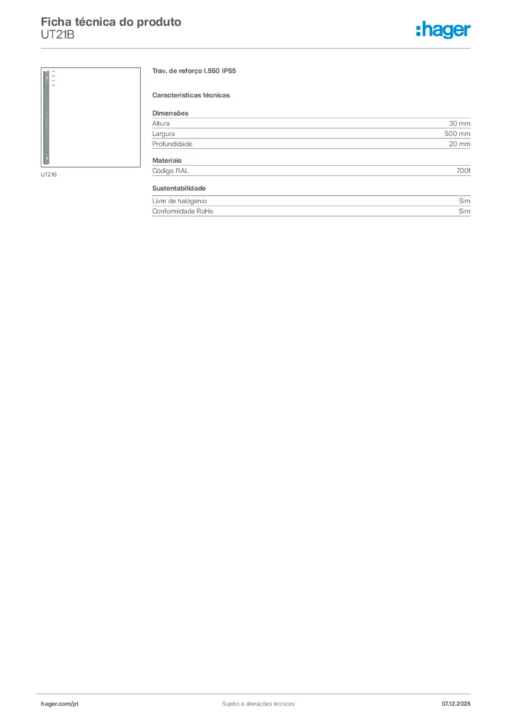 Imagem Hager Ficha técnica do produto UT21B | Hager Portugal