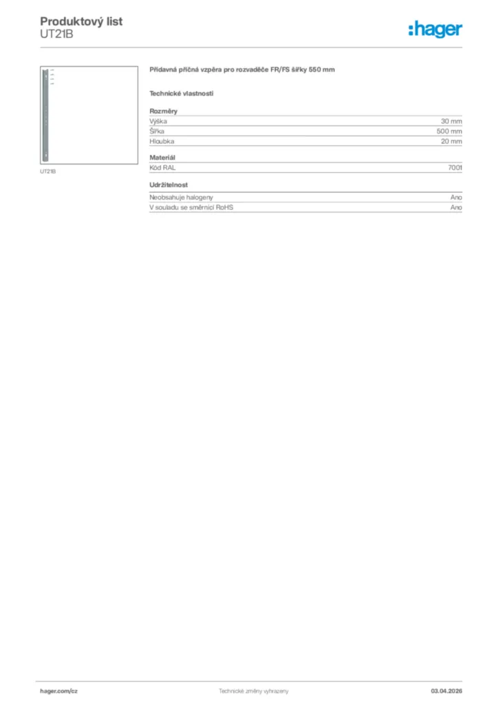 Obrázek Hager Product data sheet UT21B | Hager