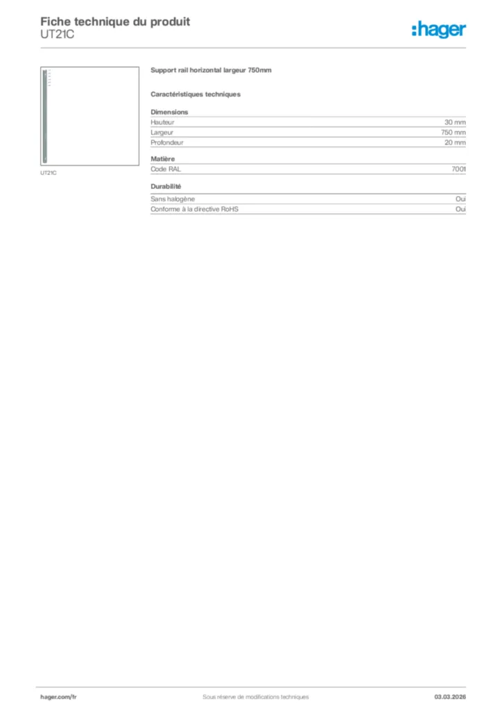 Image Hager Fiche technique du produit UT21C | Hager France
