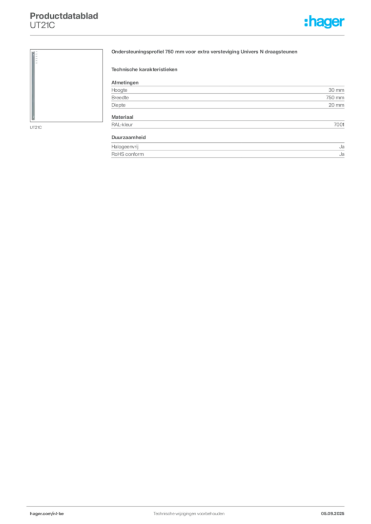 Afbeelding Hager Productdatablad UT21C | Hager Belgium