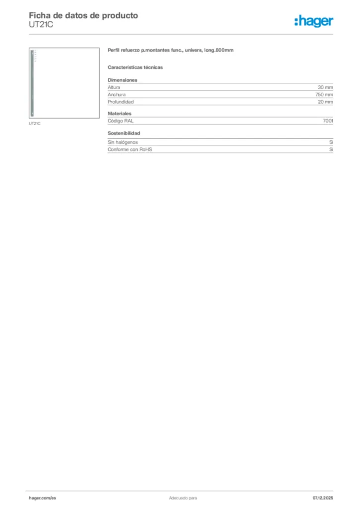 Imagen Hager Ficha de datos de producto UT21C | Hager España