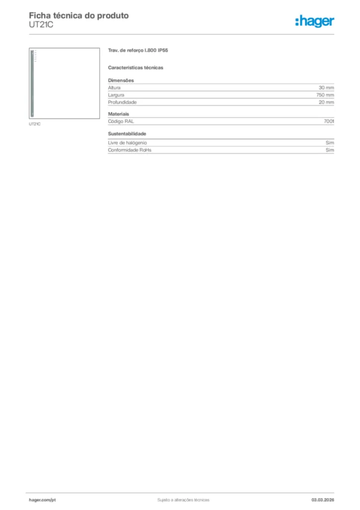 Imagem Hager Ficha técnica do produto UT21C | Hager Portugal