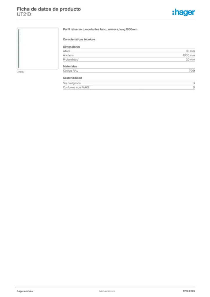 Imagen Hager Ficha de datos de producto UT21D | Hager España