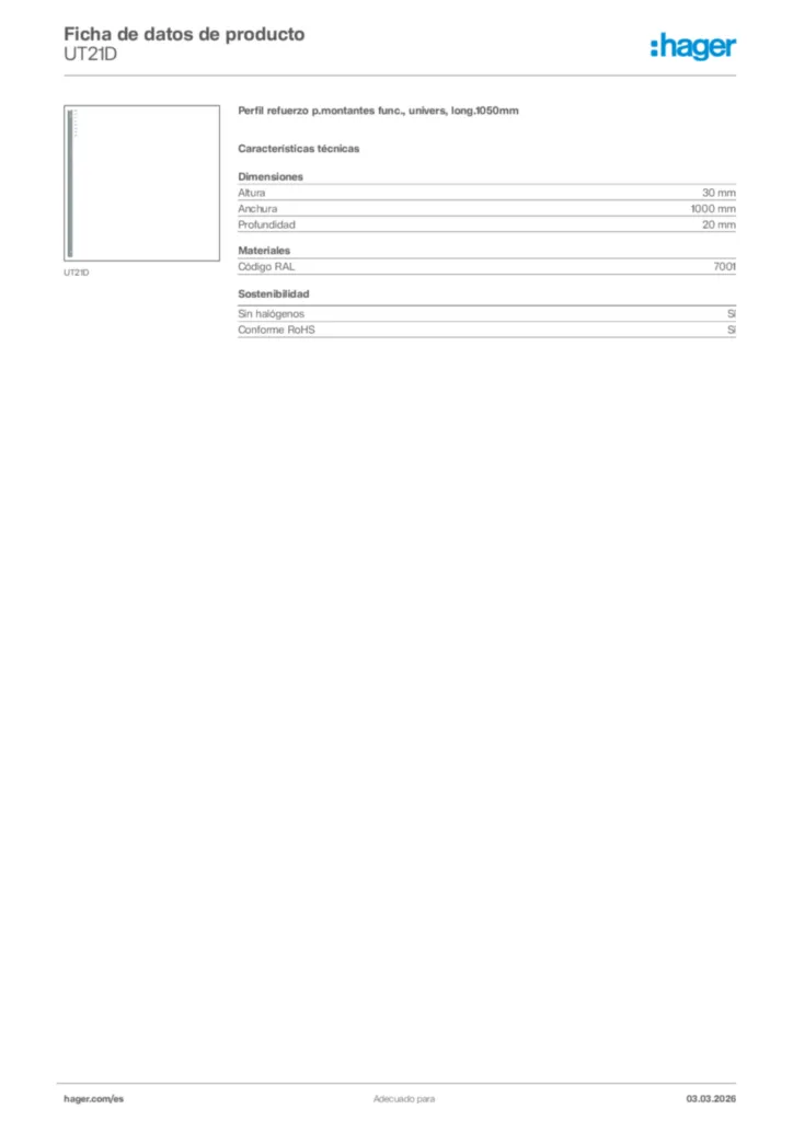 Imagen Hager Ficha de datos de producto UT21D | Hager España
