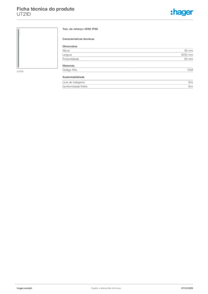 Imagem Hager Ficha técnica do produto UT21D | Hager Portugal