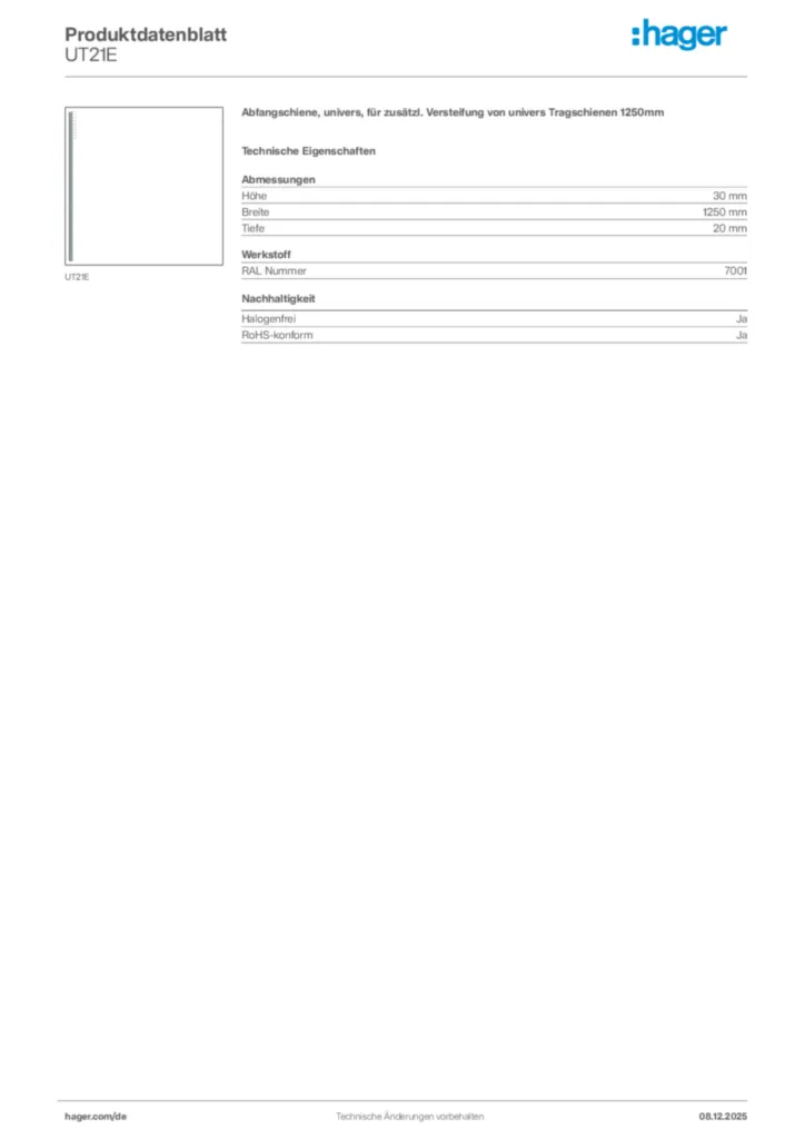 Bild Hager Produktdatenblatt UT21E | Hager Deutschland