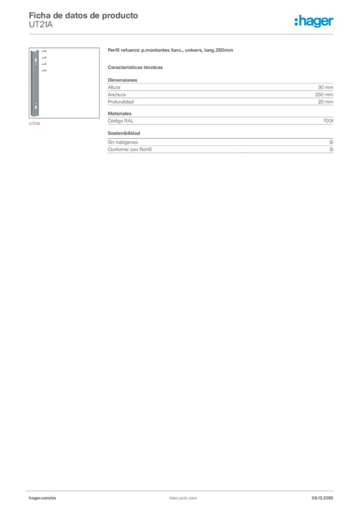 Imagen Hager Ficha de datos de producto UT21A | Hager España