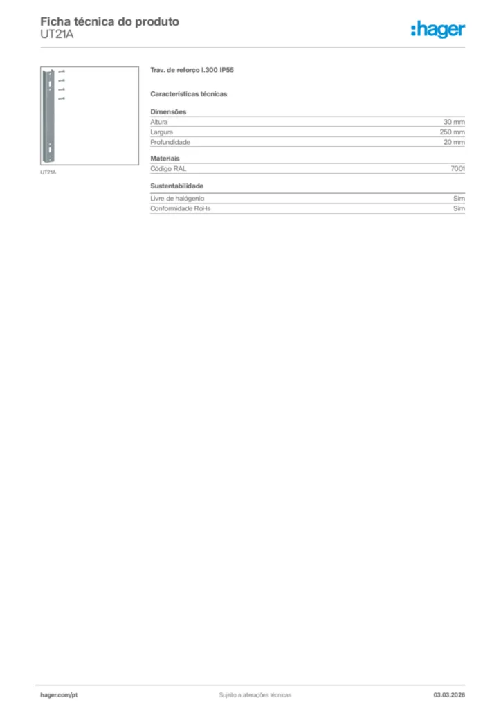 Imagem Hager Ficha técnica do produto UT21A | Hager Portugal