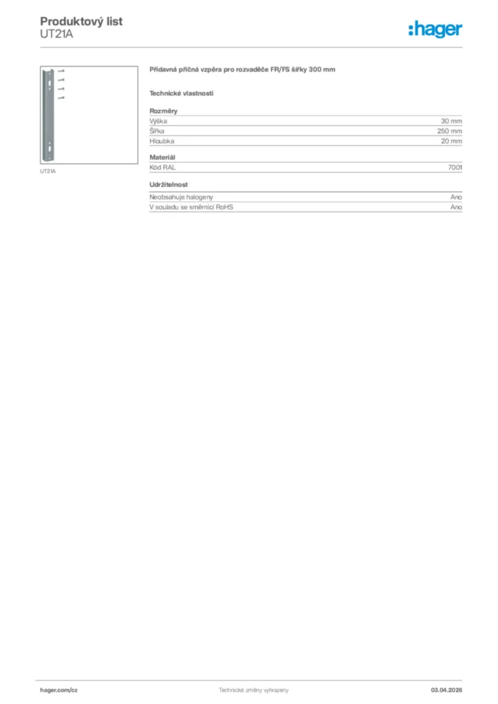 Obrázek Hager Product data sheet UT21A | Hager