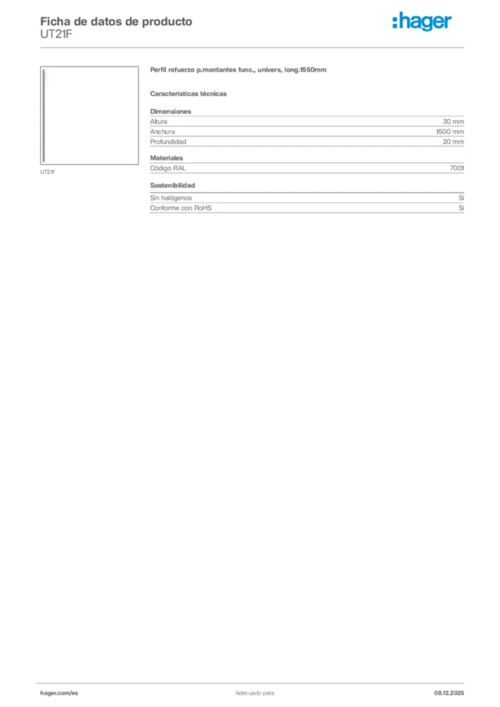 Imagen Hager Ficha de datos de producto UT21F | Hager España