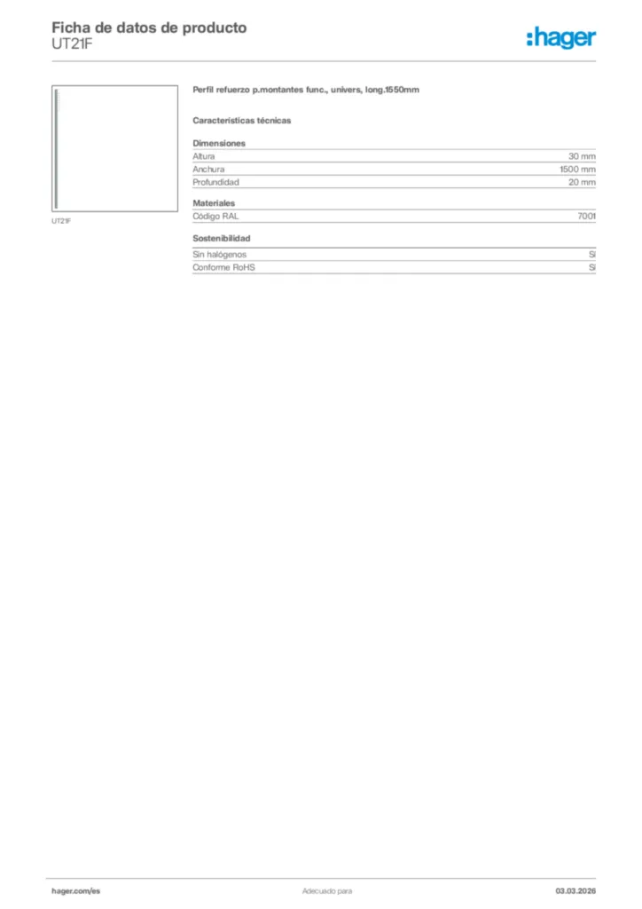 Imagen Hager Ficha de datos de producto UT21F | Hager España
