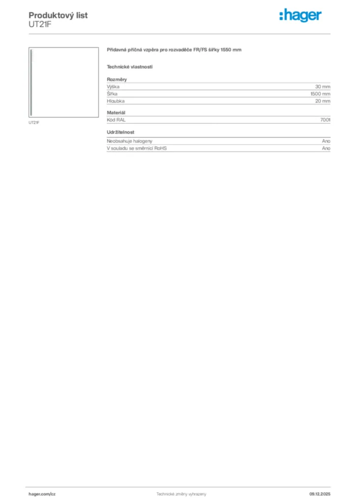 Obrázek Hager Produktový list UT21F | Hager