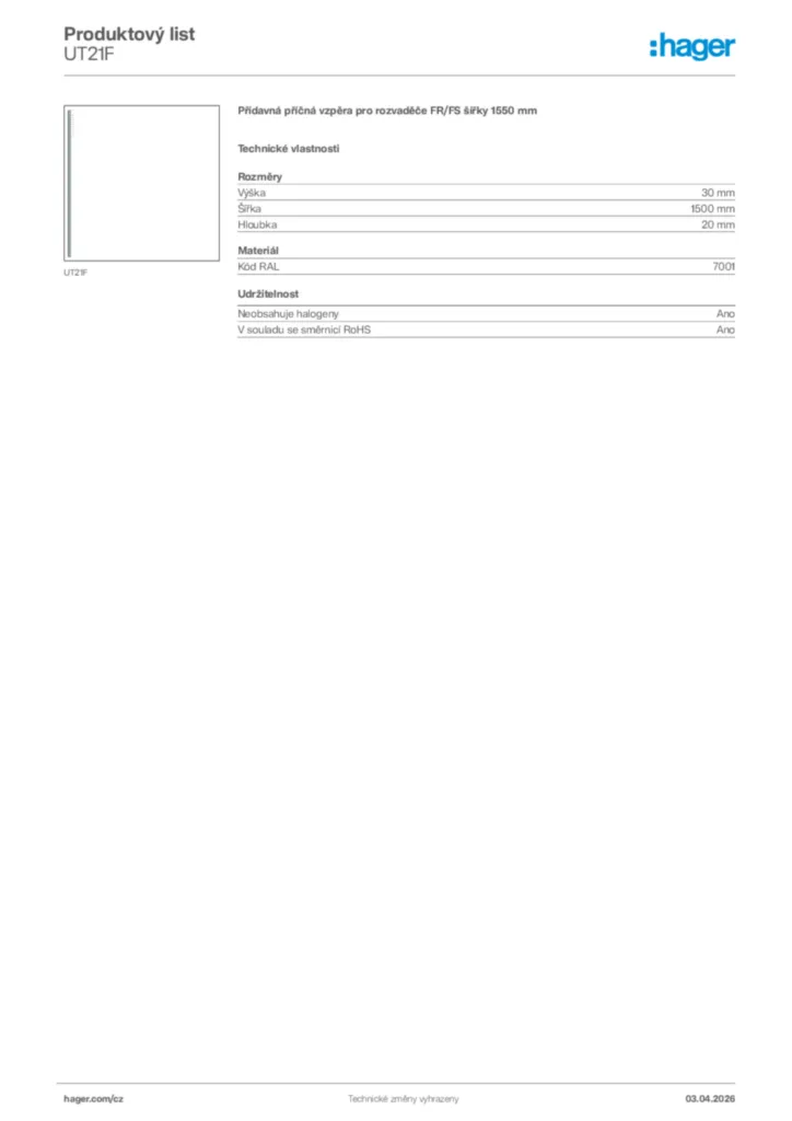 Obrázek Hager Product data sheet UT21F | Hager