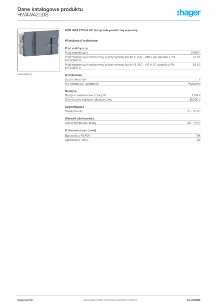 Zdjęcie Hager Dane katalogowe produktu HW4W420DS | Hager Polska