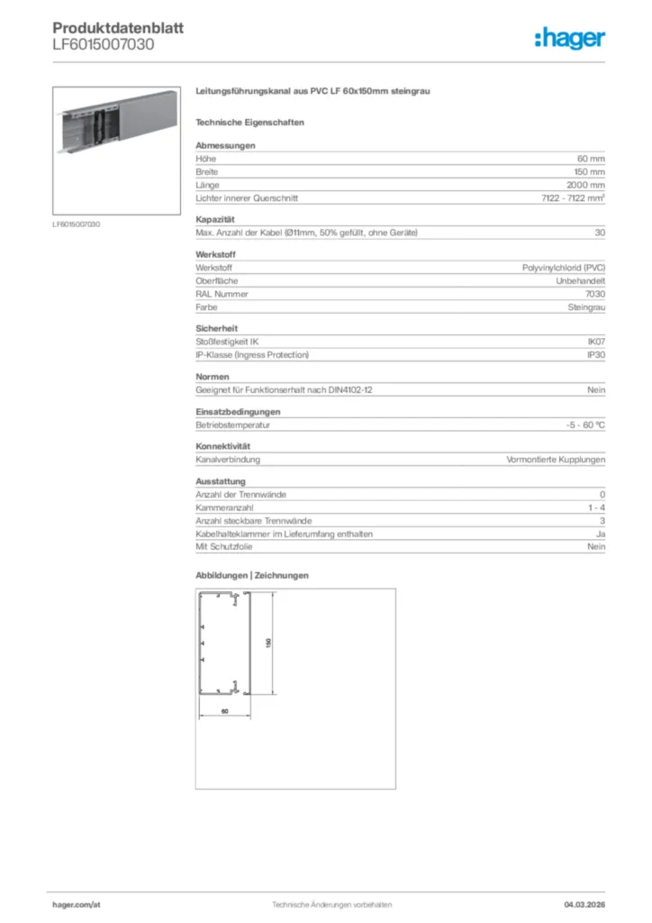 Bild Hager Produktdatenblatt LF6015007030 | Hager Deutschland