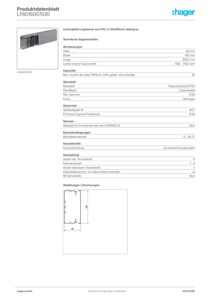 Bild Hager Produktdatenblatt LF6015007030 | Hager Deutschland