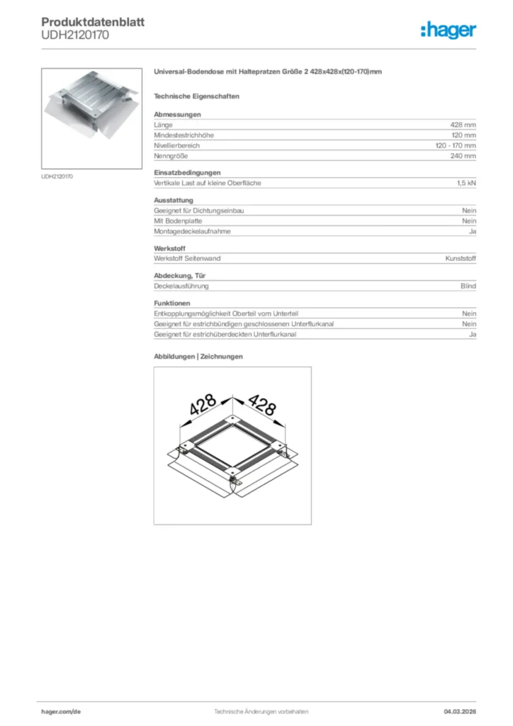 Bild Hager Produktdatenblatt UDH2120170 | Hager Deutschland
