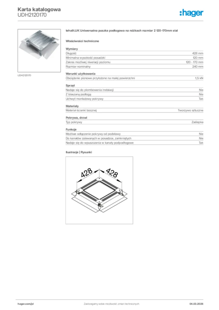 Zdjęcie Hager Karta katalogowa UDH2120170 | Hager Polska