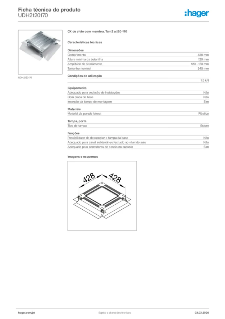 Imagem Hager Ficha técnica do produto UDH2120170 | Hager Portugal