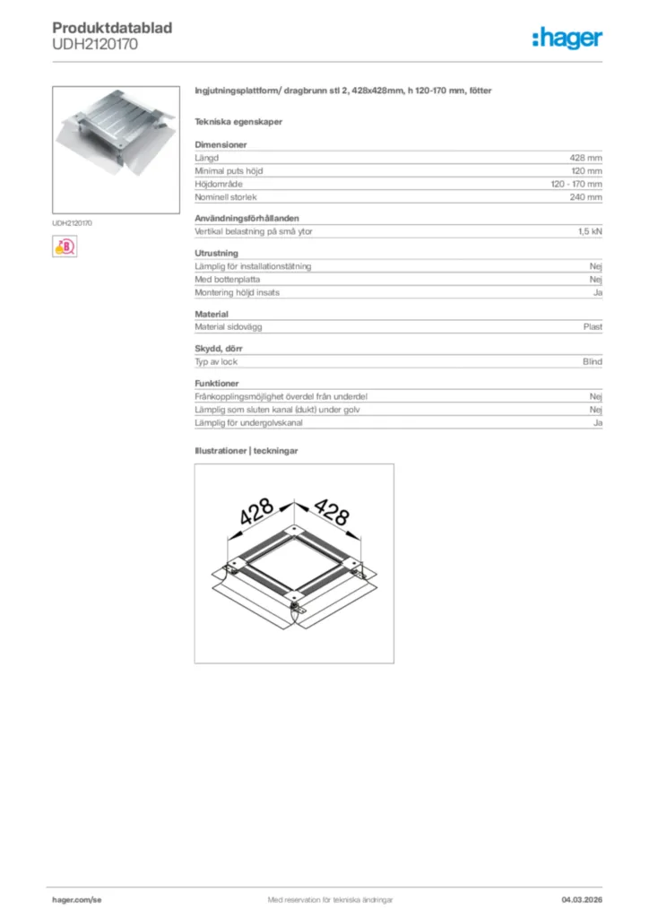 Bild Hager Produktdatablad UDH2120170 | Hager Sverige