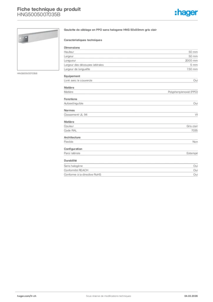 Image Hager Fiche technique du produit HNG5005007035B | Hager Suisse