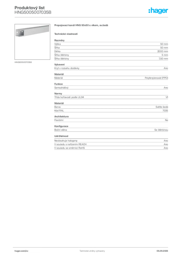 Obrázek Hager Produktový list HNG5005007035B | Hager