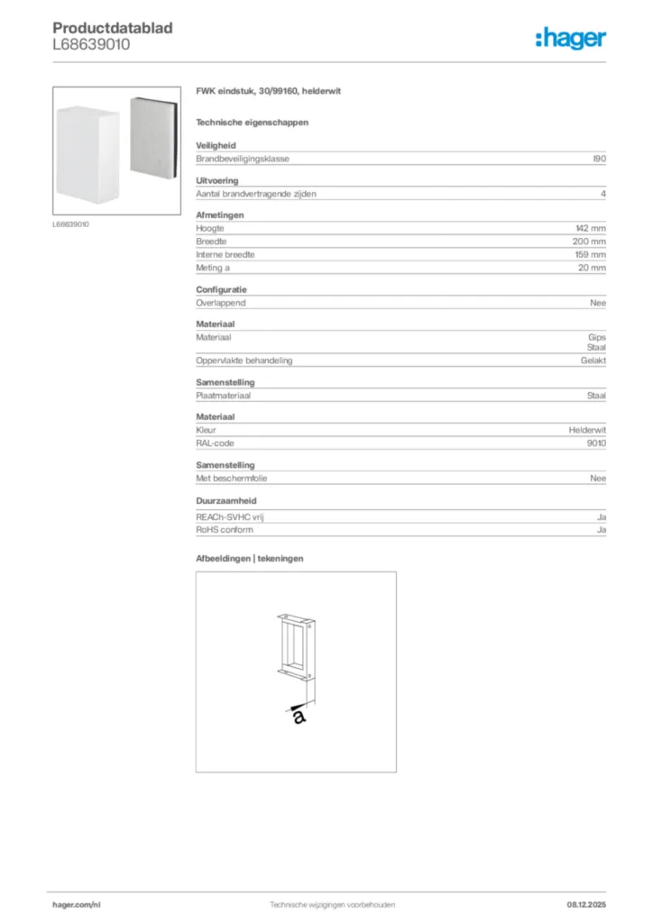 Afbeelding Hager Productdatablad L68639010 | Hager Nederland