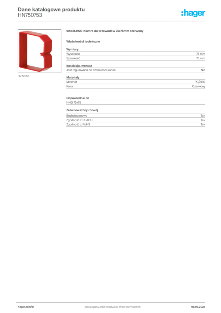 Zdjęcie Hager Dane katalogowe produktu HN750753 | Hager Polska