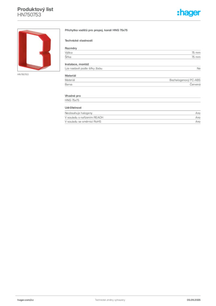 Obrázek Hager Produktový list HN750753 | Hager