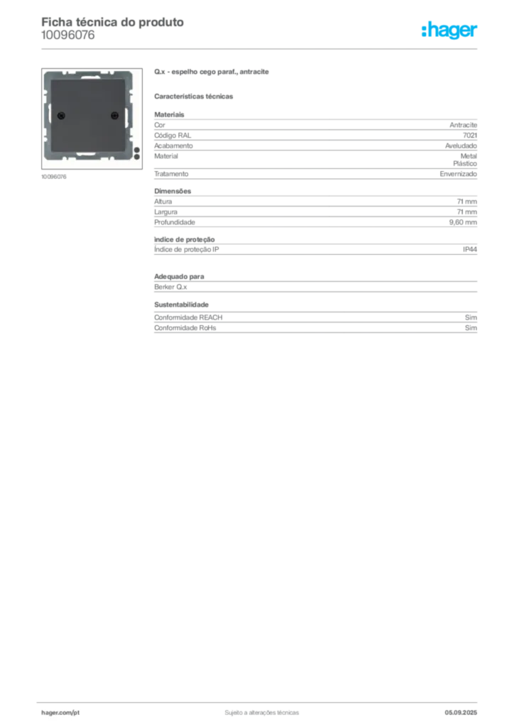 Imagem Hager Ficha técnica do produto 10096076 | Hager Portugal
