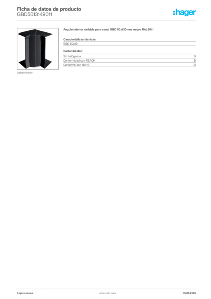 Imagen Hager Ficha de datos de producto GBD5013149011 | Hager España