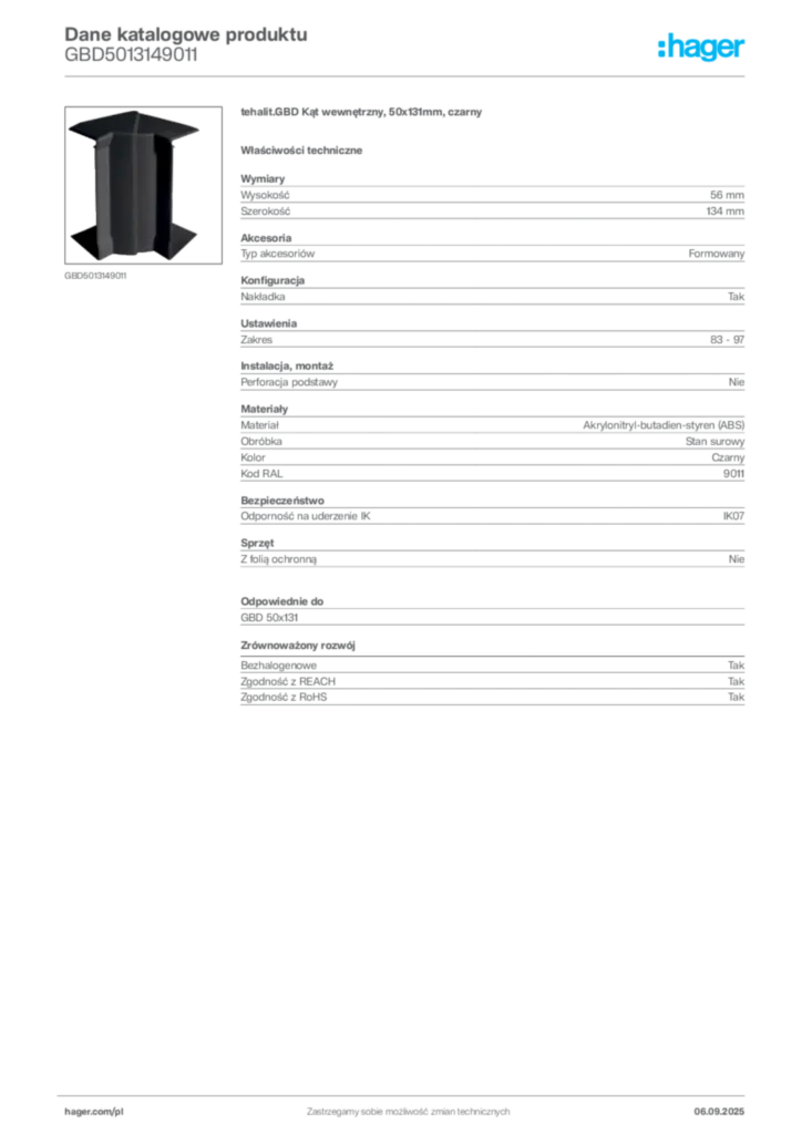 Zdjęcie Hager Dane katalogowe produktu GBD5013149011 | Hager Polska