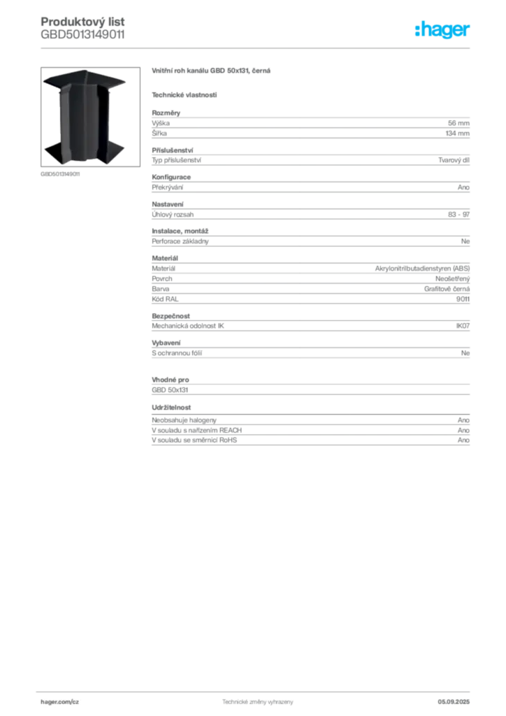 Obrázek Hager Produktový list GBD5013149011 | Hager