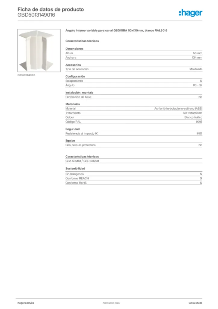 Imagen Hager Ficha de datos de producto GBD5013149016 | Hager España