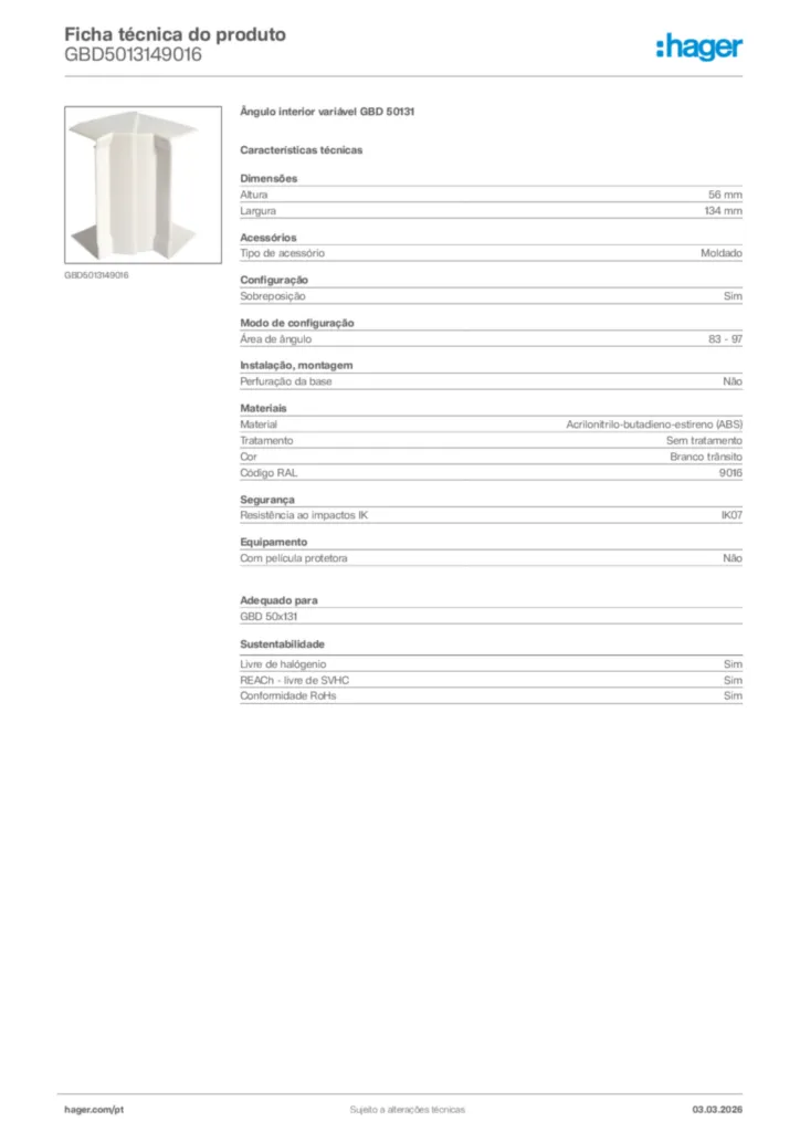Imagem Hager Ficha técnica do produto GBD5013149016 | Hager Portugal