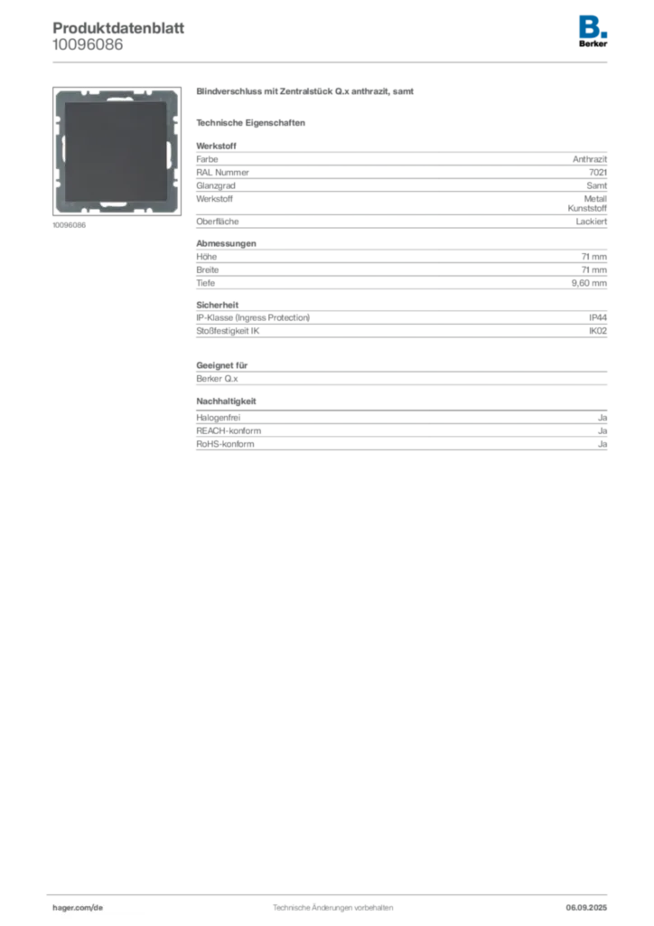 Bild Berker Produktdatenblatt 10096086 | Hager Deutschland