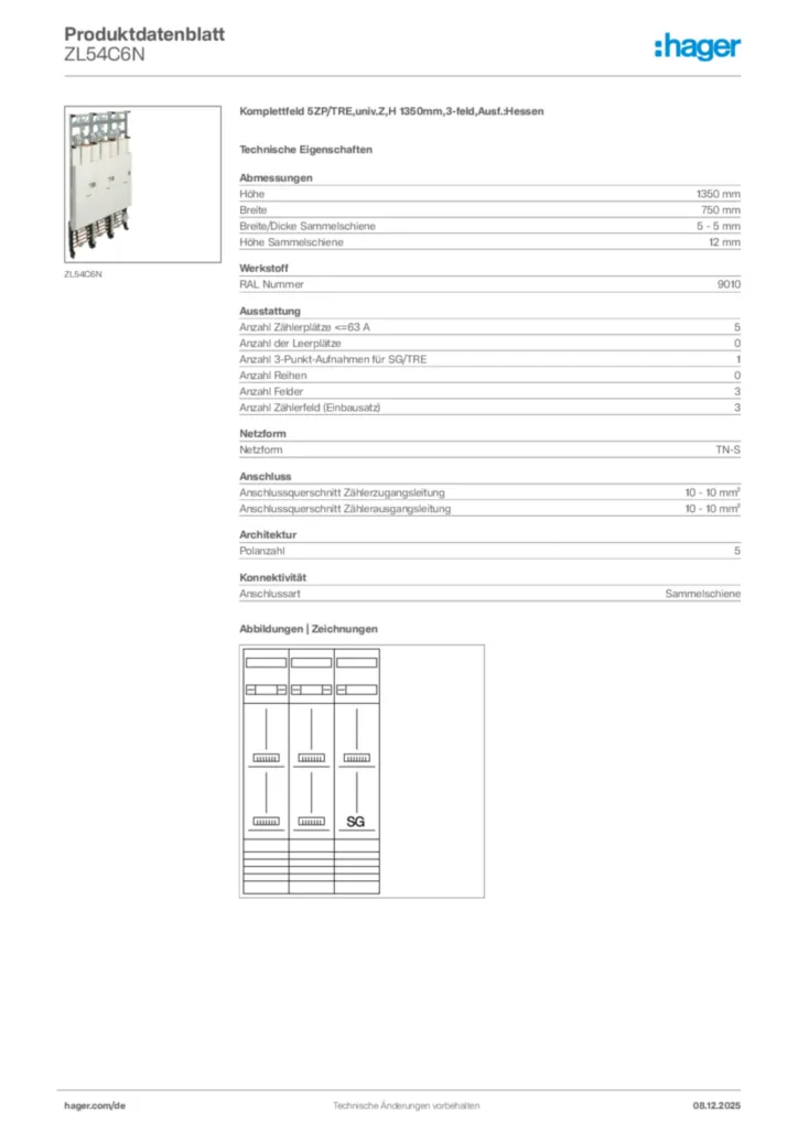 Bild Hager Produktdatenblatt ZL54C6N | Hager Deutschland