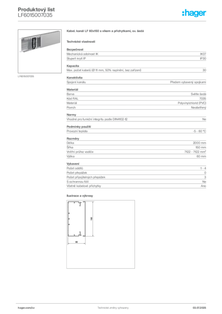 Obrázek Hager Produktový list LF6015007035 | Hager